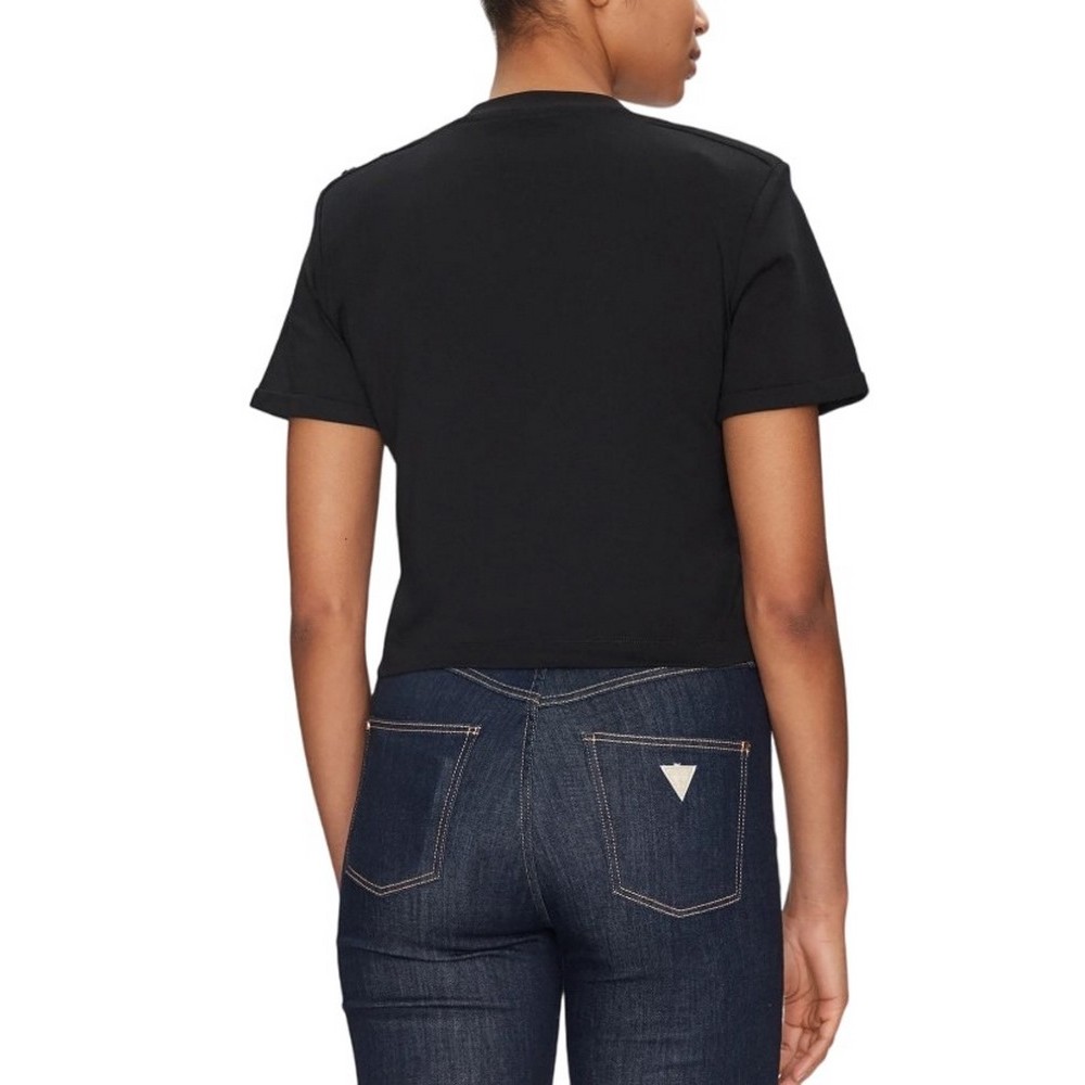 GUESS CROPPED WASHED LOGO TEE T-SHIRT ΜΠΛΟΥΖΑ ΓΥΝΑΙΚΕΙΑ BLACK
