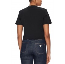 GUESS CROPPED WASHED LOGO TEE T-SHIRT ΜΠΛΟΥΖΑ ΓΥΝΑΙΚΕΙΑ BLACK