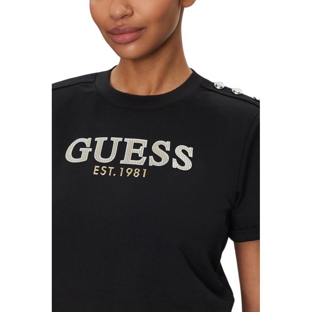 GUESS CROPPED WASHED LOGO TEE T-SHIRT ΜΠΛΟΥΖΑ ΓΥΝΑΙΚΕΙΑ BLACK