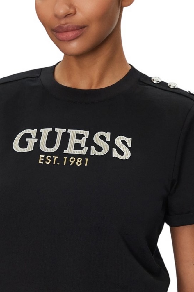 GUESS CROPPED WASHED LOGO TEE T-SHIRT ΜΠΛΟΥΖΑ ΓΥΝΑΙΚΕΙΑ BLACK