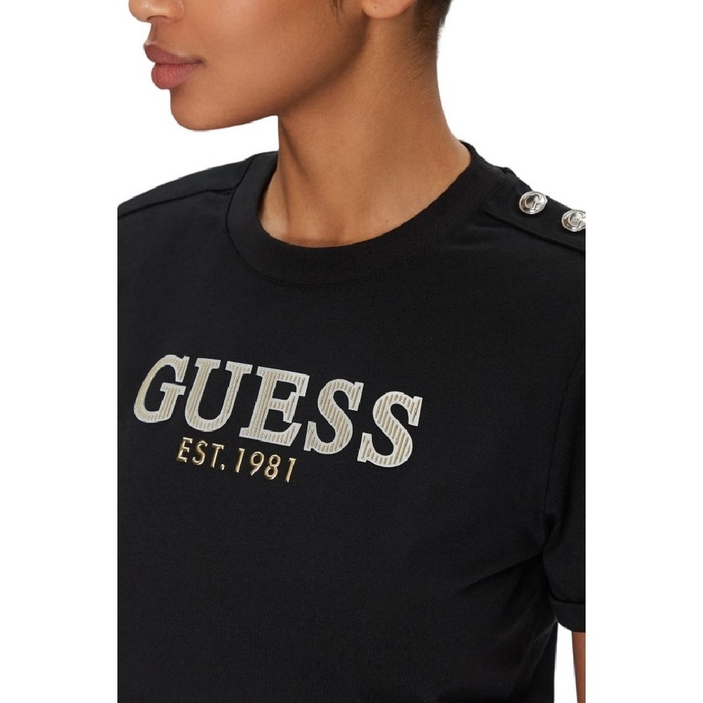 GUESS CROPPED WASHED LOGO TEE T-SHIRT ΜΠΛΟΥΖΑ ΓΥΝΑΙΚΕΙΑ BLACK