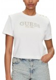 GUESS CROPPED WASHED LOGO TEE T-SHIRT ΜΠΛΟΥΖΑ ΓΥΝΑΙΚΕΙΑ WHITE