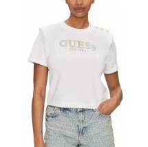 GUESS CROPPED WASHED LOGO TEE T-SHIRT ΜΠΛΟΥΖΑ ΓΥΝΑΙΚΕΙΑ WHITE