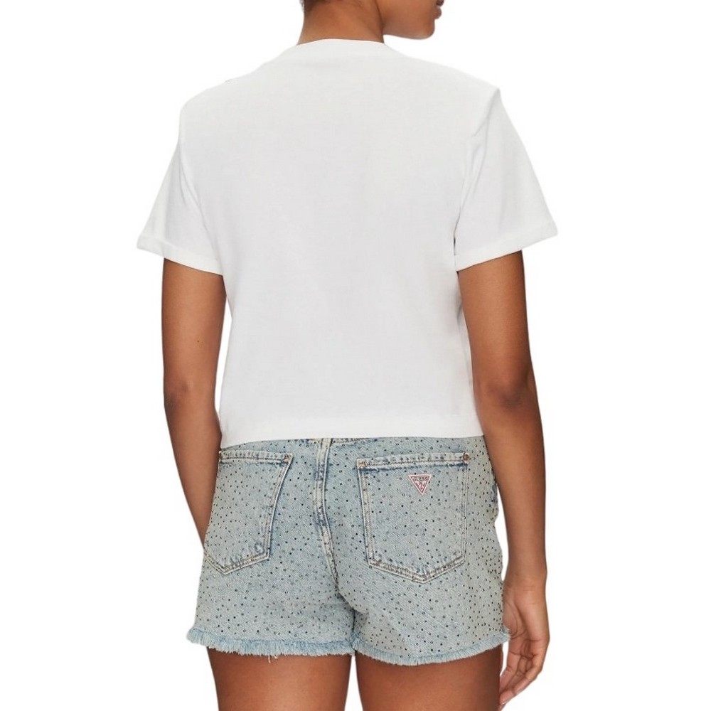GUESS CROPPED WASHED LOGO TEE T-SHIRT ΜΠΛΟΥΖΑ ΓΥΝΑΙΚΕΙΑ WHITE
