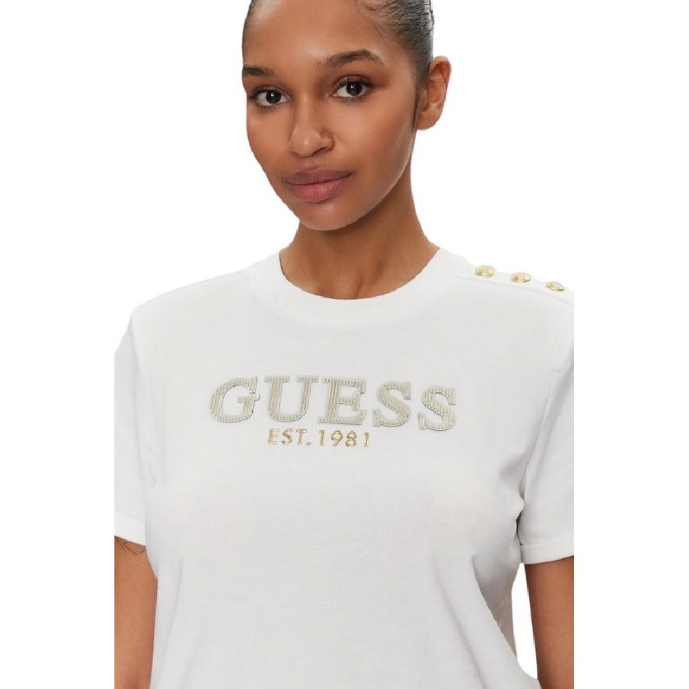 GUESS CROPPED WASHED LOGO TEE T-SHIRT ΜΠΛΟΥΖΑ ΓΥΝΑΙΚΕΙΑ WHITE