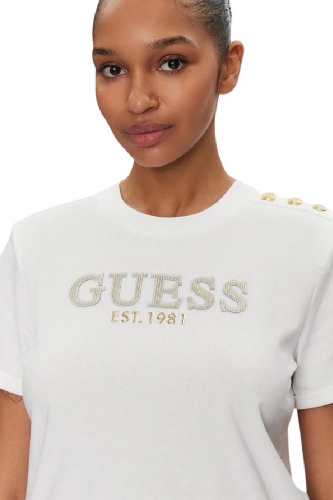 GUESS CROPPED WASHED LOGO TEE T-SHIRT ΜΠΛΟΥΖΑ ΓΥΝΑΙΚΕΙΑ WHITE