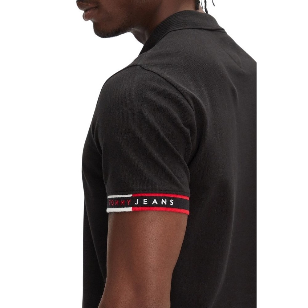 TOMMY JEANS SLIM FLAG CUFF POLO EXT T-SHIRT ΜΠΛΟΥΖΑ ΑΝΔΡΙΚΗ BLACK