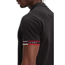 TOMMY JEANS SLIM FLAG CUFF POLO EXT T-SHIRT ΜΠΛΟΥΖΑ ΑΝΔΡΙΚΗ BLACK