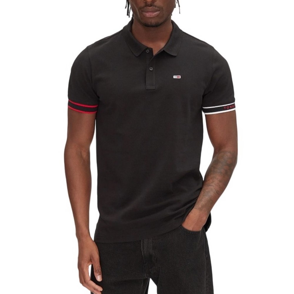 TOMMY JEANS SLIM FLAG CUFF POLO EXT T-SHIRT ΜΠΛΟΥΖΑ ΑΝΔΡΙΚΗ BLACK