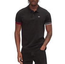 TOMMY JEANS SLIM FLAG CUFF POLO EXT T-SHIRT ΜΠΛΟΥΖΑ ΑΝΔΡΙΚΗ BLACK