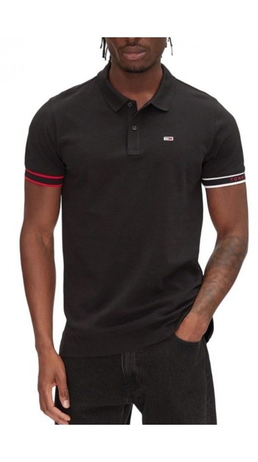 TOMMY JEANS SLIM FLAG CUFF POLO EXT T-SHIRT ΜΠΛΟΥΖΑ ΑΝΔΡΙΚΗ BLACK