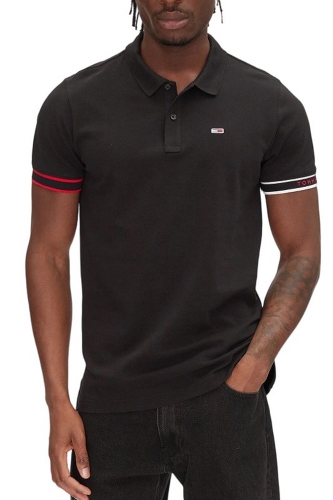 TOMMY JEANS SLIM FLAG CUFF POLO EXT T-SHIRT ΜΠΛΟΥΖΑ ΑΝΔΡΙΚΗ BLACK