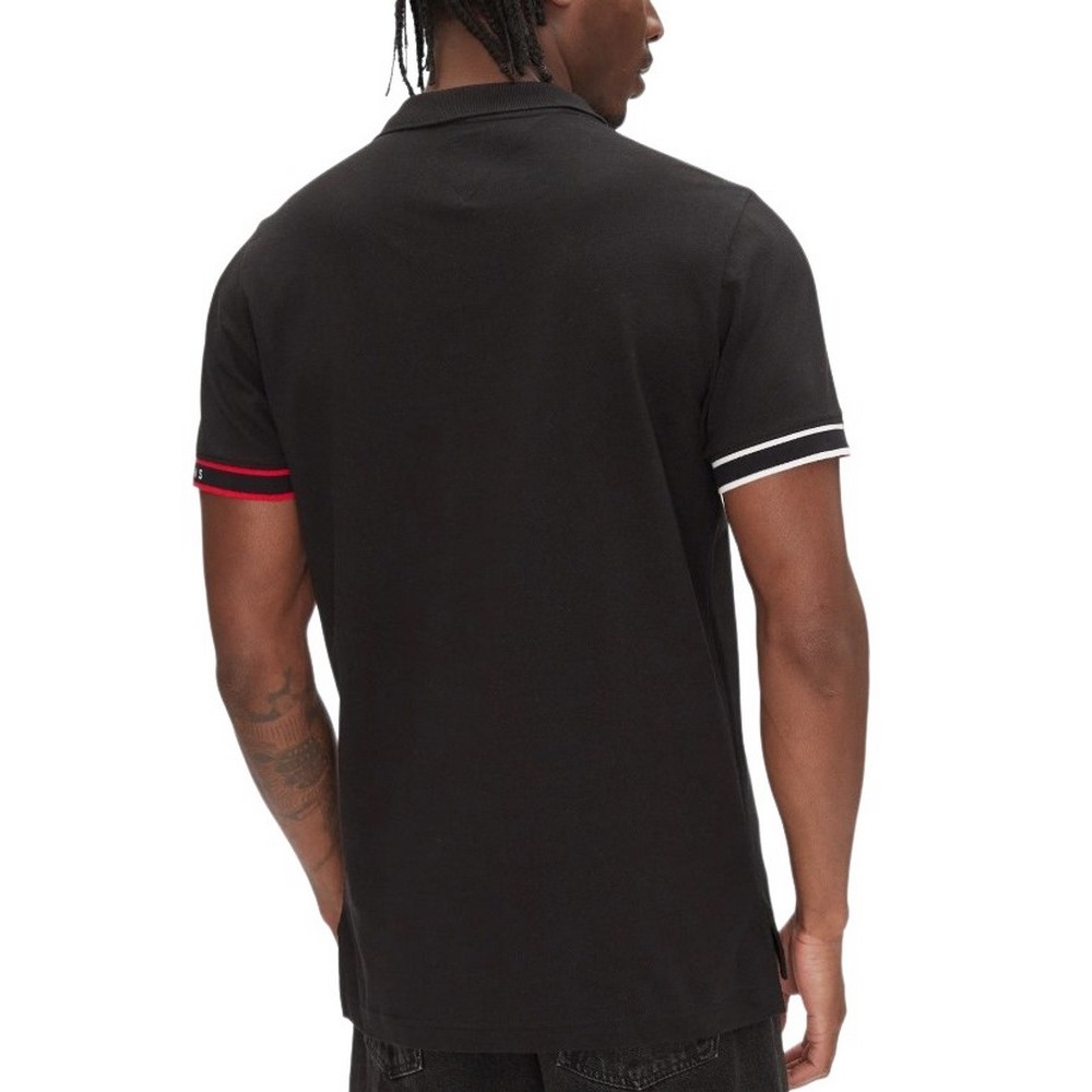 TOMMY JEANS SLIM FLAG CUFF POLO EXT T-SHIRT ΜΠΛΟΥΖΑ ΑΝΔΡΙΚΗ BLACK