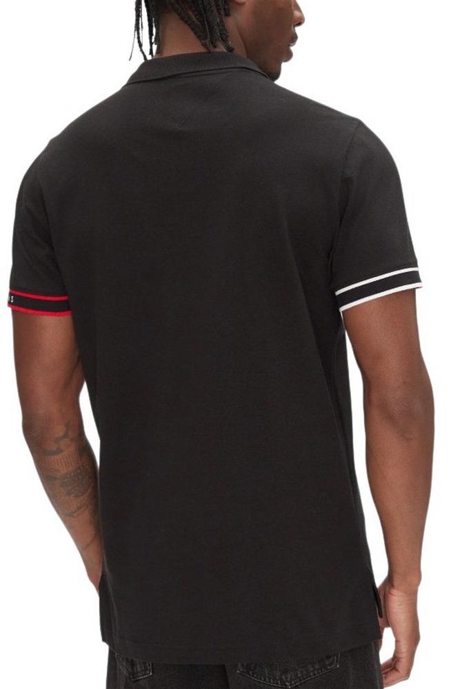 TOMMY JEANS SLIM FLAG CUFF POLO EXT T-SHIRT ΜΠΛΟΥΖΑ ΑΝΔΡΙΚΗ BLACK
