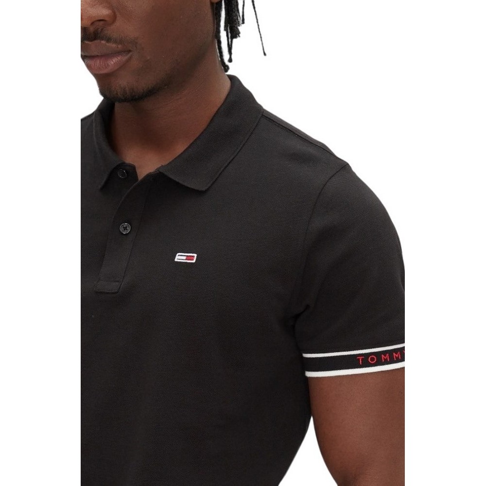 TOMMY JEANS SLIM FLAG CUFF POLO EXT T-SHIRT ΜΠΛΟΥΖΑ ΑΝΔΡΙΚΗ BLACK