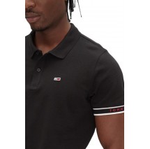 TOMMY JEANS SLIM FLAG CUFF POLO EXT T-SHIRT ΜΠΛΟΥΖΑ ΑΝΔΡΙΚΗ BLACK