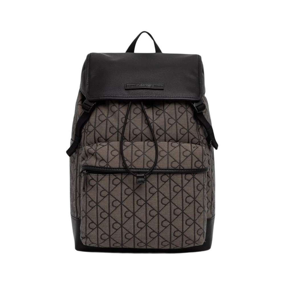 CALVIN KLEIN MIXED EMBLEM AOP FLAP BACKPACK ΤΣΑΝΤΑ ΑΝΔΡΙΚΗ BLACK/BROWN