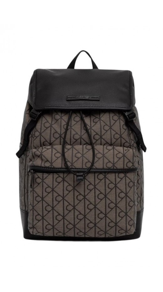 CALVIN KLEIN MIXED EMBLEM AOP FLAP BACKPACK ΤΣΑΝΤΑ ΑΝΔΡΙΚΗ BLACK/BROWN