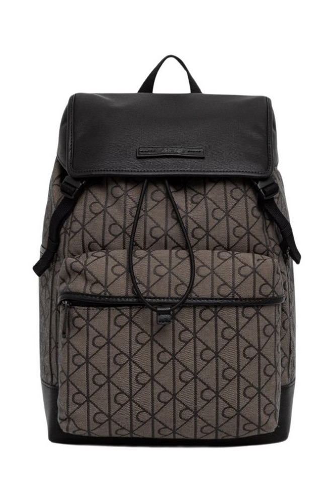 CALVIN KLEIN MIXED EMBLEM AOP FLAP BACKPACK ΤΣΑΝΤΑ ΑΝΔΡΙΚΗ BLACK/BROWN