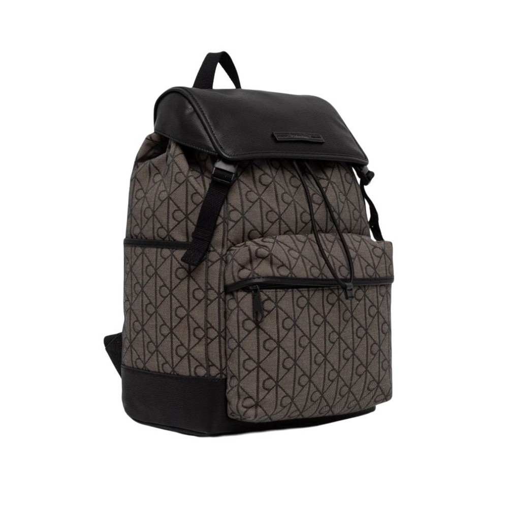 CALVIN KLEIN MIXED EMBLEM AOP FLAP BACKPACK ΤΣΑΝΤΑ ΑΝΔΡΙΚΗ BLACK/BROWN