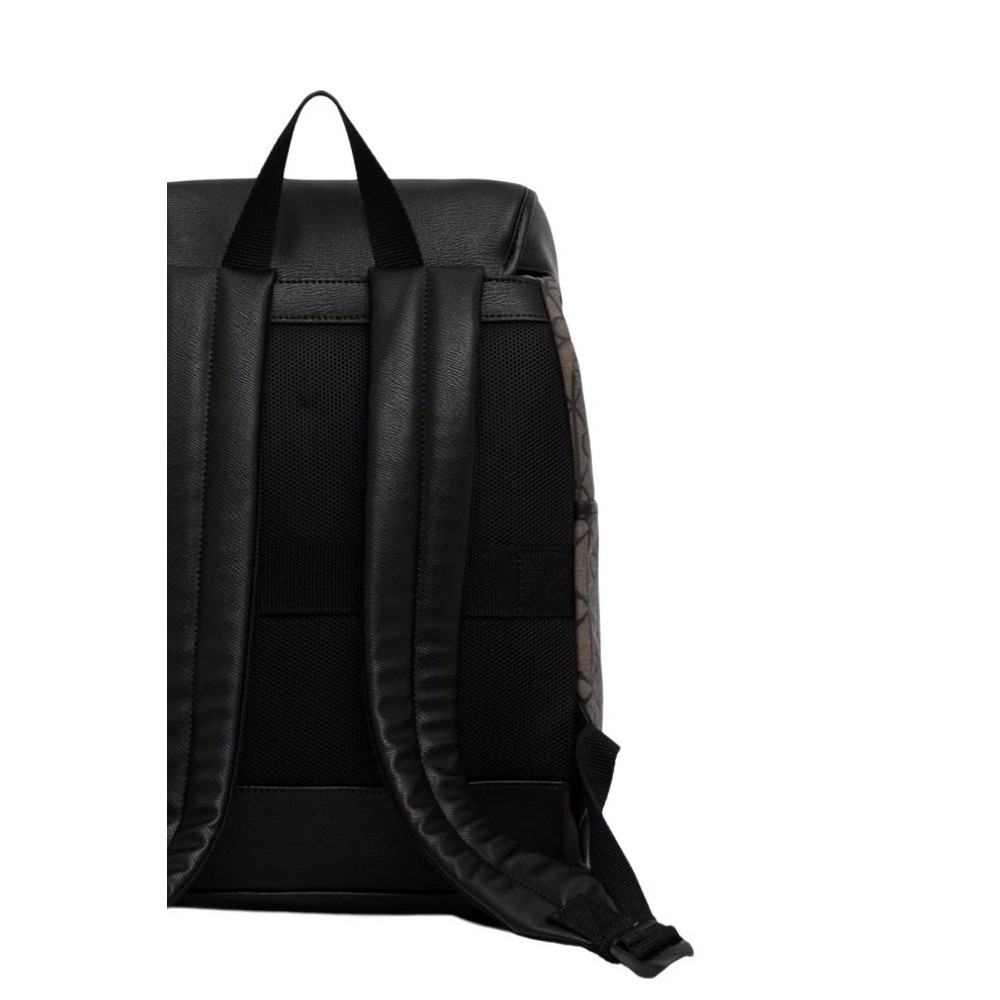 CALVIN KLEIN MIXED EMBLEM AOP FLAP BACKPACK ΤΣΑΝΤΑ ΑΝΔΡΙΚΗ BLACK/BROWN