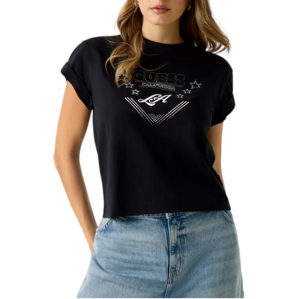 GUESS CN LA STARS TEE T-SHIRT  ΜΠΛΟΥΖΑ ΓΥΝΑΙΚΕΙΑ BLACK