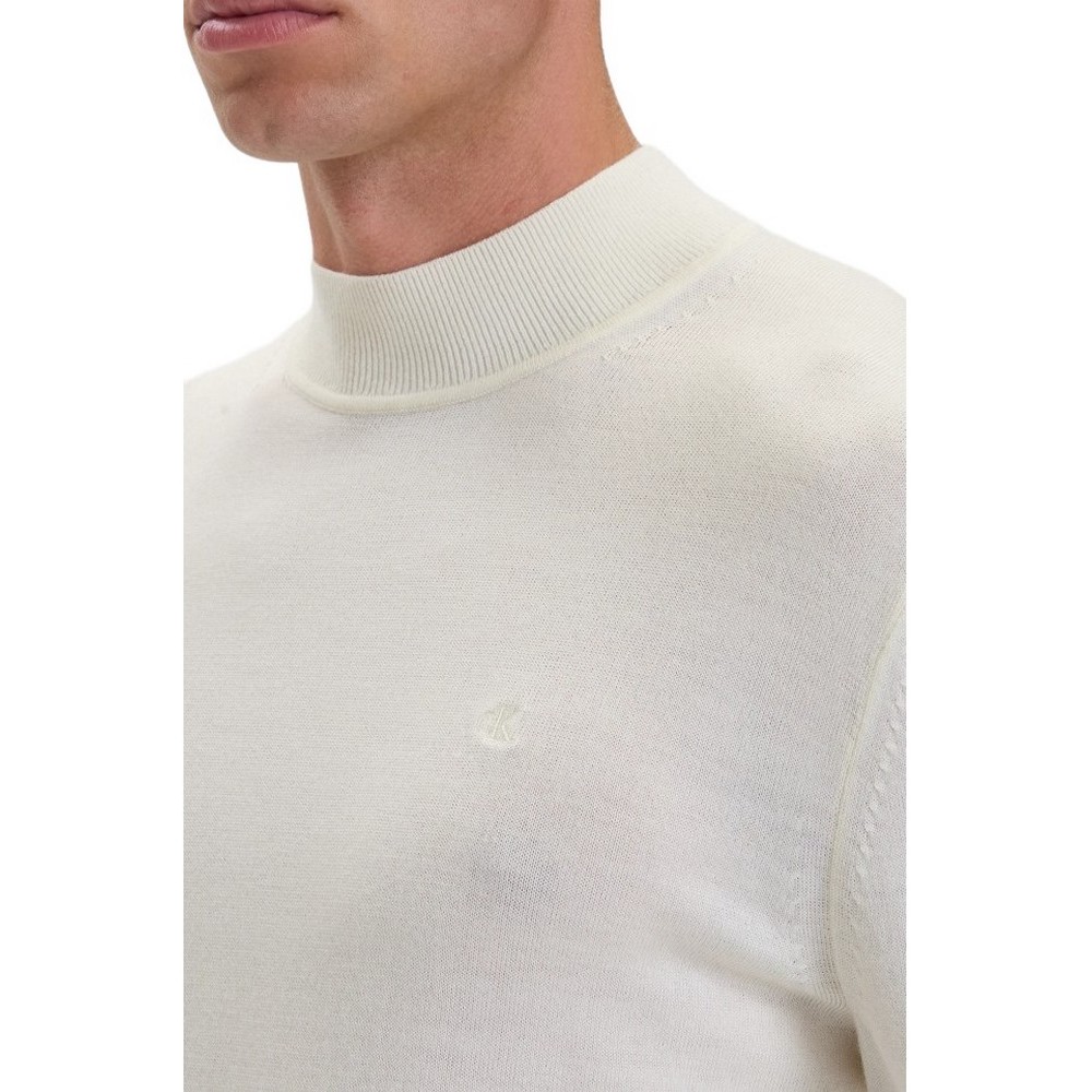 CALVIN KLEIN MERINO MOCK NECK SWTR ΜΠΛΟΥΖΑ ΠΛΕΚΤΗ ΑΝΔΡΙΚΗ OFF WHITE
