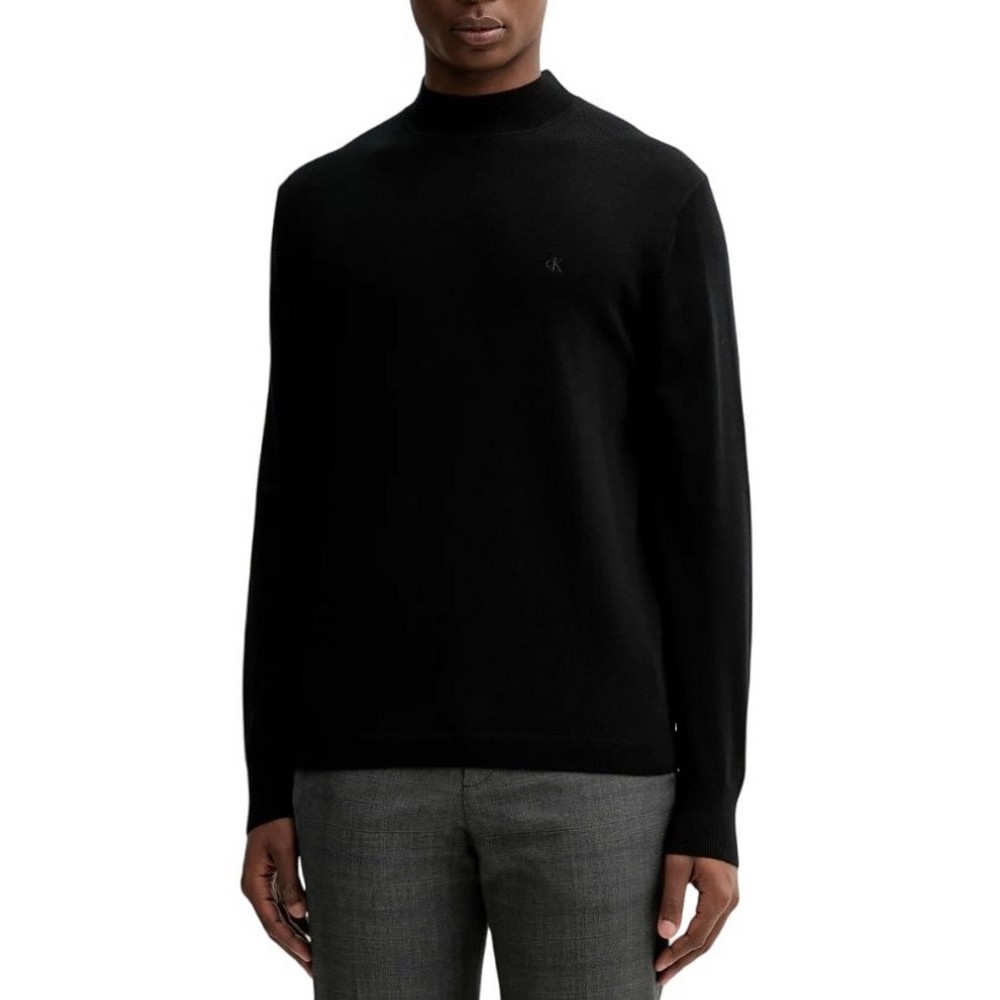 CALVIN KLEIN MERINO MOCK NECK SWTR ΜΠΛΟΥΖΑ ΠΛΕΚΤΗ ΑΝΔΡΙΚΗ BLACK