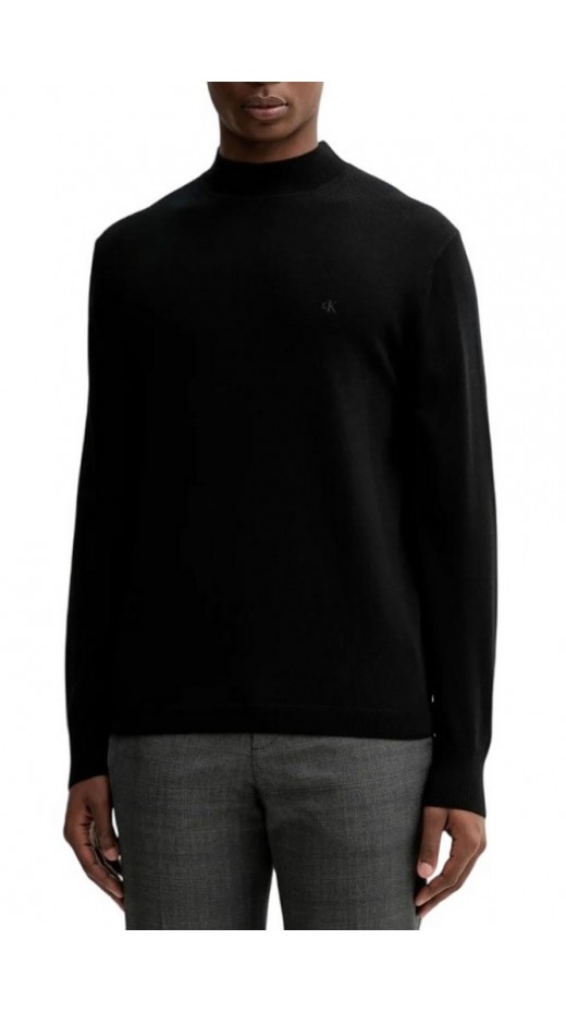 CALVIN KLEIN MERINO MOCK NECK SWTR ΜΠΛΟΥΖΑ ΠΛΕΚΤΗ ΑΝΔΡΙΚΗ BLACK