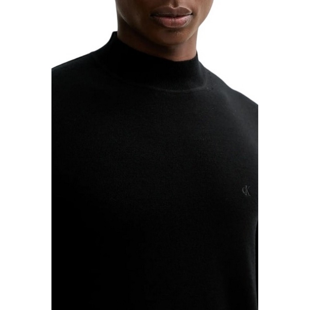 CALVIN KLEIN MERINO MOCK NECK SWTR ΜΠΛΟΥΖΑ ΠΛΕΚΤΗ ΑΝΔΡΙΚΗ BLACK