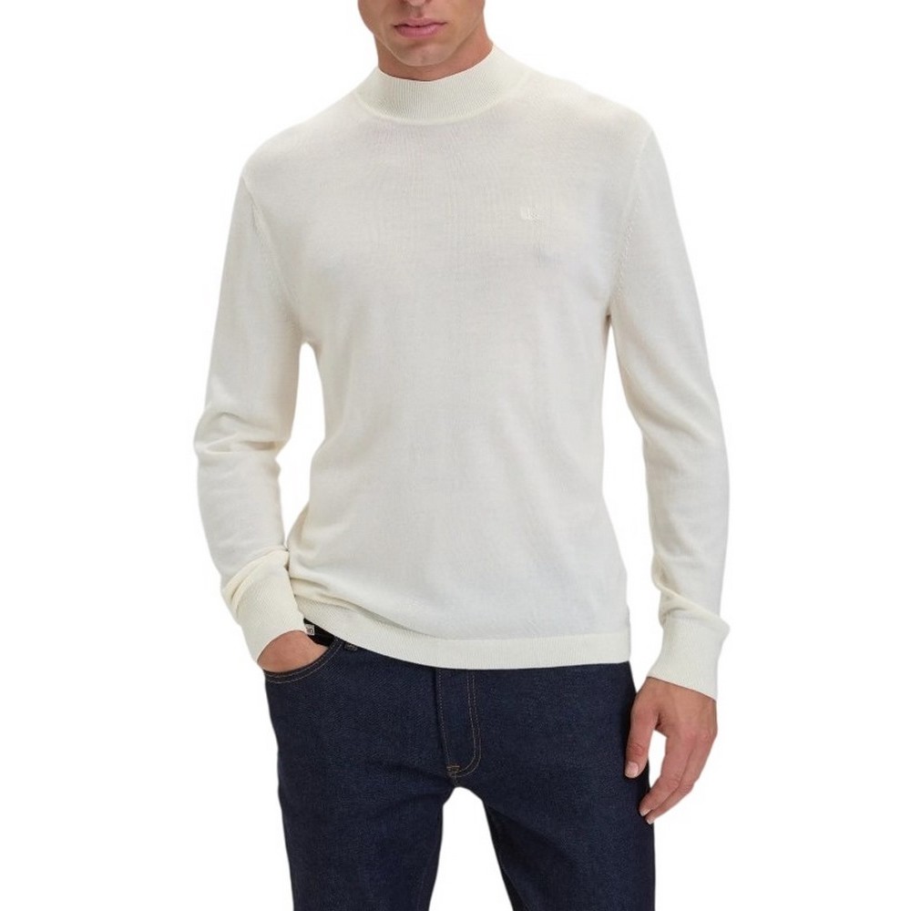 CALVIN KLEIN MERINO MOCK NECK SWTR ΜΠΛΟΥΖΑ ΠΛΕΚΤΗ ΑΝΔΡΙΚΗ OFF WHITE