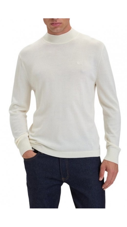 CALVIN KLEIN MERINO MOCK NECK SWTR ΜΠΛΟΥΖΑ ΠΛΕΚΤΗ ΑΝΔΡΙΚΗ OFF WHITE