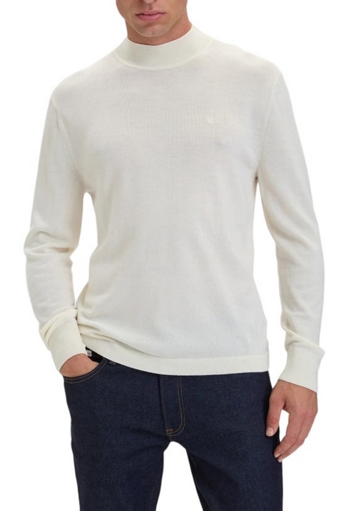 CALVIN KLEIN MERINO MOCK NECK SWTR ΜΠΛΟΥΖΑ ΠΛΕΚΤΗ ΑΝΔΡΙΚΗ OFF WHITE