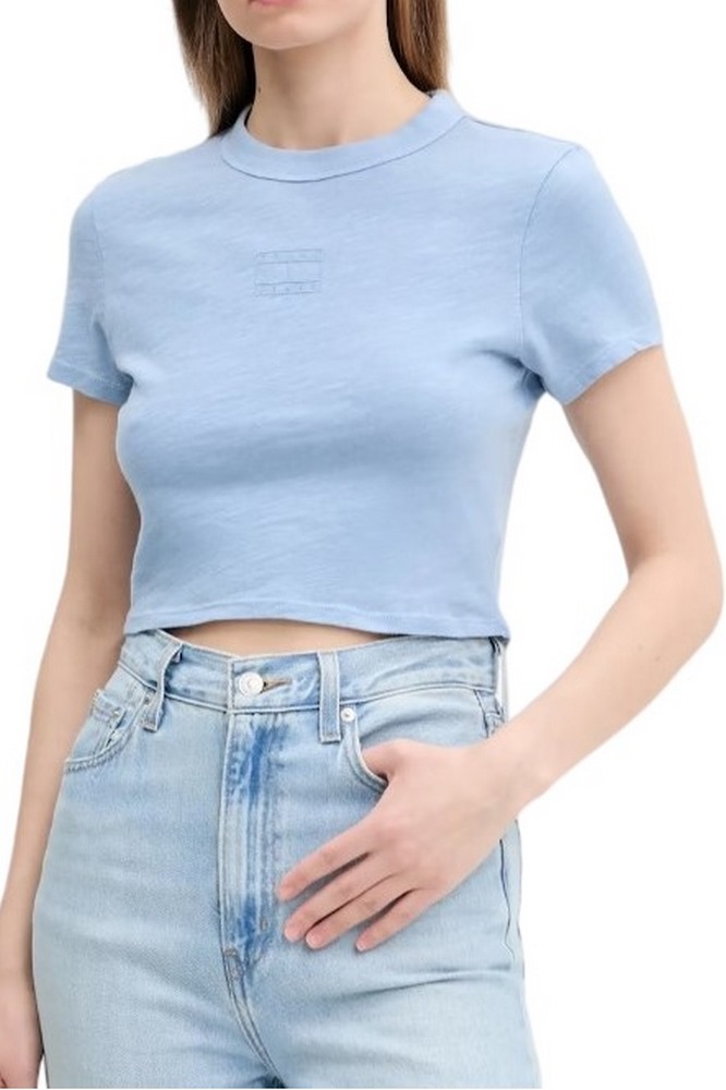 TOMMY JEANS SLIM CRP GMD TONAL FLAG EXT T-SHIRT ΜΠΛΟΥΖΑ ΓΥΝΑΙΚΕΙΑ BLUE