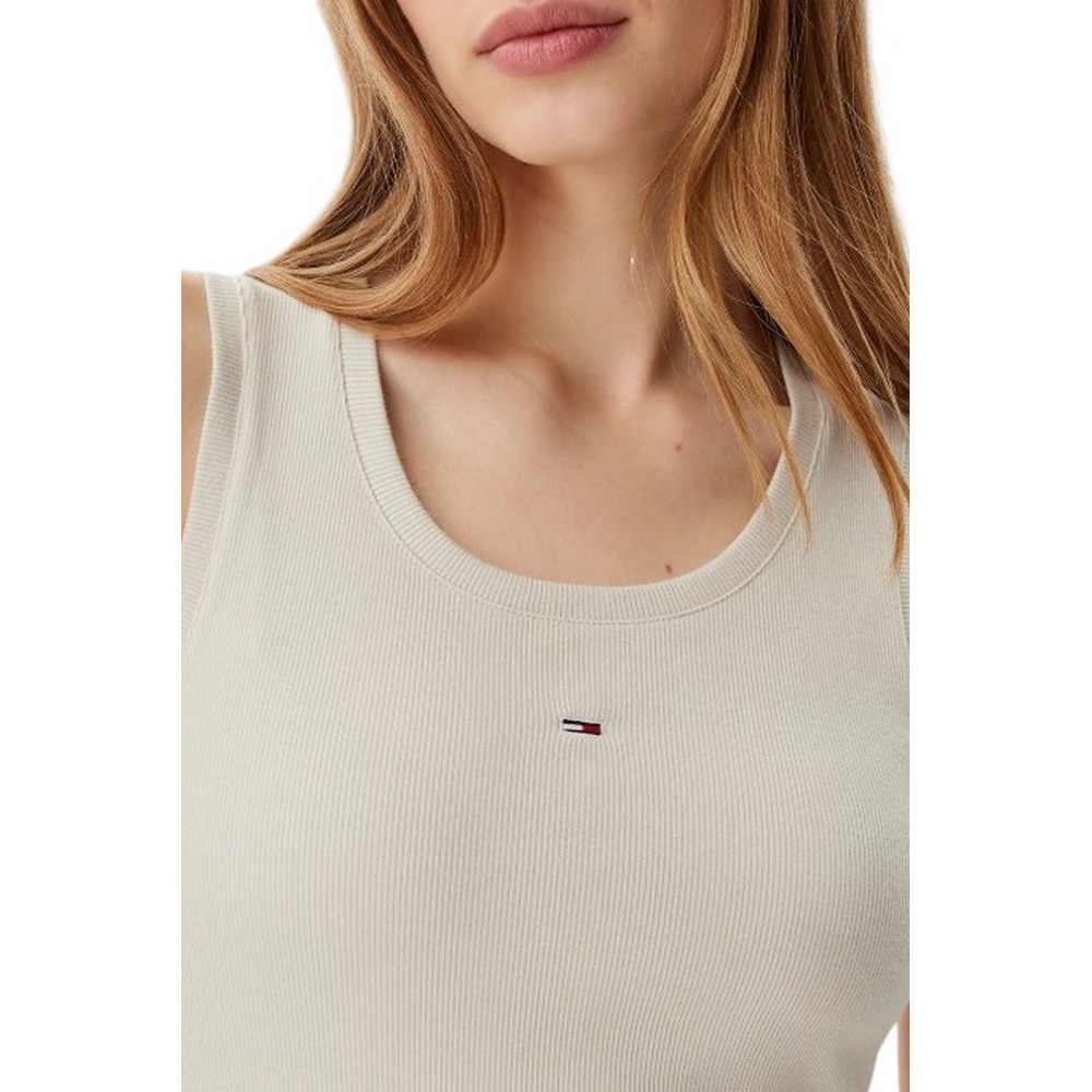 TOMMY JEANS ESSENTIAL RIB BODYCON EXT ΦΟΡΕΜΑ ΓΥΝΑΙΚΕΙΟ ECRU