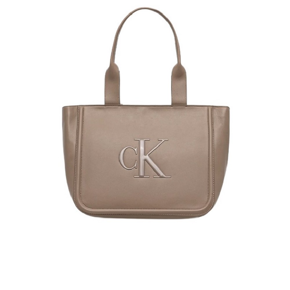 CALVIN KLEIN RAISED CK MEDIUM TOTE ΤΣΑΝΤΑ ΓΥΝΑΙΚΕΙΑ TAUPE