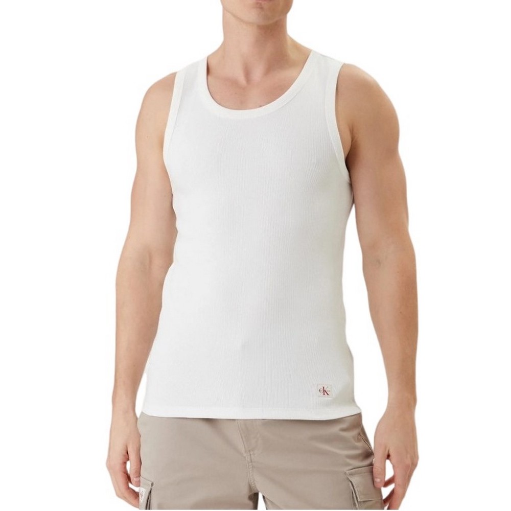 CALVIN KLEIN JEANS 2X2 RIB BADGE TANK TOP ΑΜΑΝΙΚΗ ΜΠΛΟΥΖΑ ΑΝΔΡΙΚΗ BRIGHT WHITE