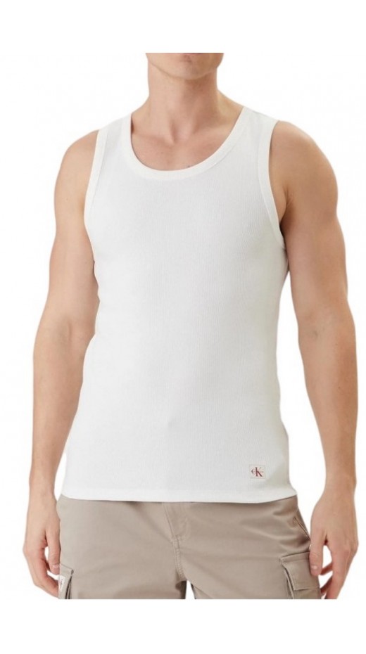CALVIN KLEIN JEANS 2X2 RIB BADGE TANK TOP ΑΜΑΝΙΚΗ ΜΠΛΟΥΖΑ ΑΝΔΡΙΚΗ BRIGHT WHITE