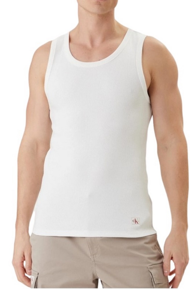 CALVIN KLEIN JEANS 2X2 RIB BADGE TANK TOP ΑΜΑΝΙΚΗ ΜΠΛΟΥΖΑ ΑΝΔΡΙΚΗ BRIGHT WHITE