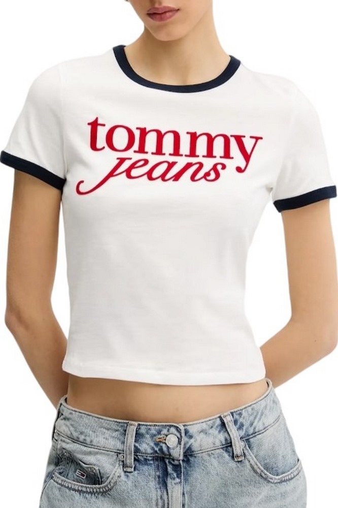TOMMY JEANS SLIM SH SCRIPT RINGR TEE EXT T-SHIRT ΜΠΛΟΥΖΑ ΓΥΝΑΙΚΕΙΑ WHITE