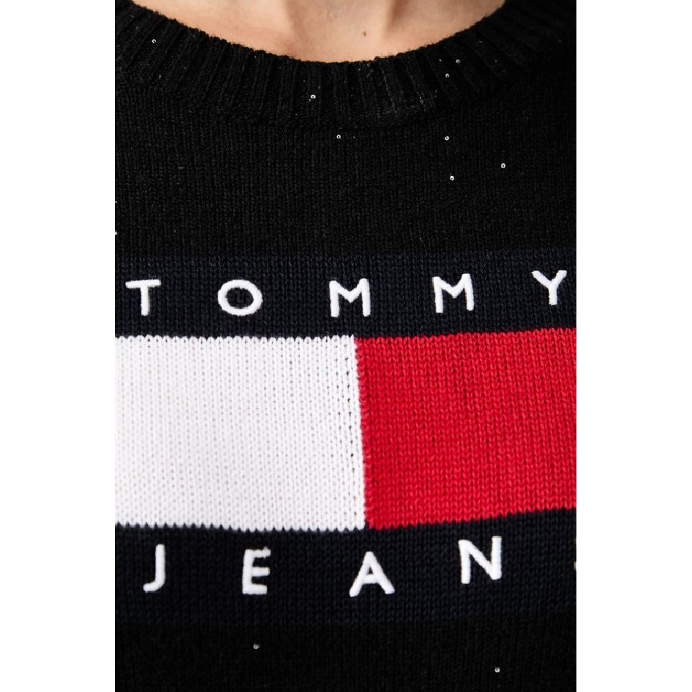 TOMMY JEANS SPARKLE FLAG SWEATER DRESS ΦΟΡΕΜΑ ΠΛΕΚΤΟ ΓΥΝΑΙΚΕΙΟ BLACK