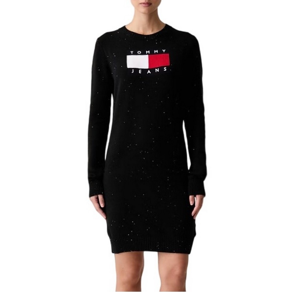 TOMMY JEANS SPARKLE FLAG SWEATER DRESS ΦΟΡΕΜΑ ΠΛΕΚΤΟ ΓΥΝΑΙΚΕΙΟ BLACK