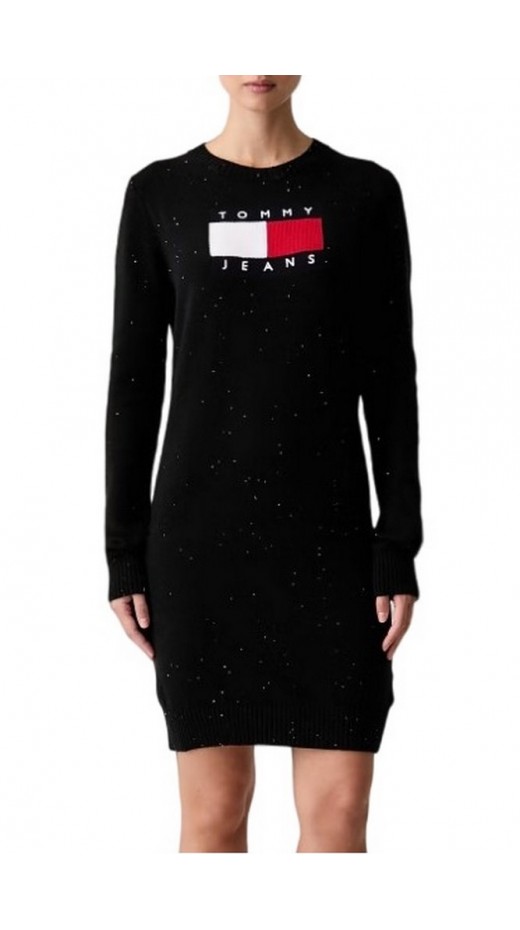 TOMMY JEANS SPARKLE FLAG SWEATER DRESS ΦΟΡΕΜΑ ΠΛΕΚΤΟ ΓΥΝΑΙΚΕΙΟ BLACK