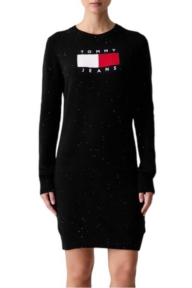 TOMMY JEANS SPARKLE FLAG SWEATER DRESS ΦΟΡΕΜΑ ΠΛΕΚΤΟ ΓΥΝΑΙΚΕΙΟ BLACK