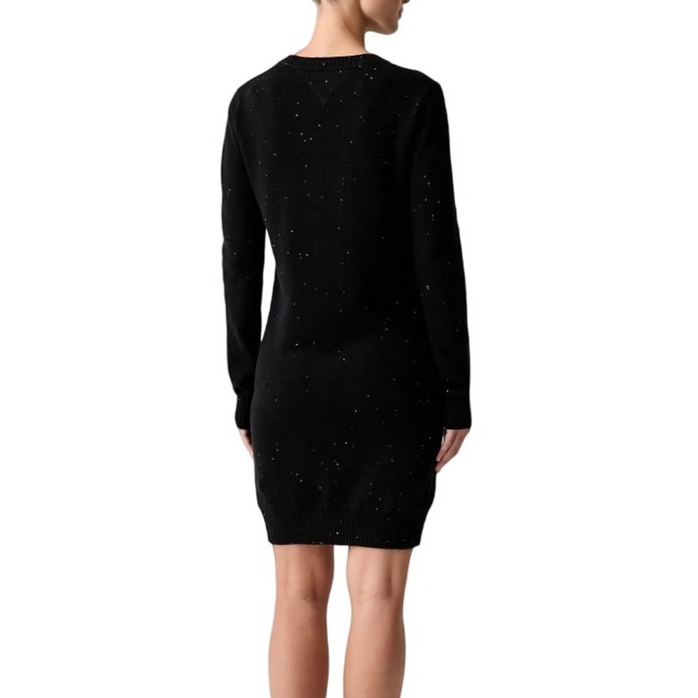 TOMMY JEANS SPARKLE FLAG SWEATER DRESS ΦΟΡΕΜΑ ΠΛΕΚΤΟ ΓΥΝΑΙΚΕΙΟ BLACK
