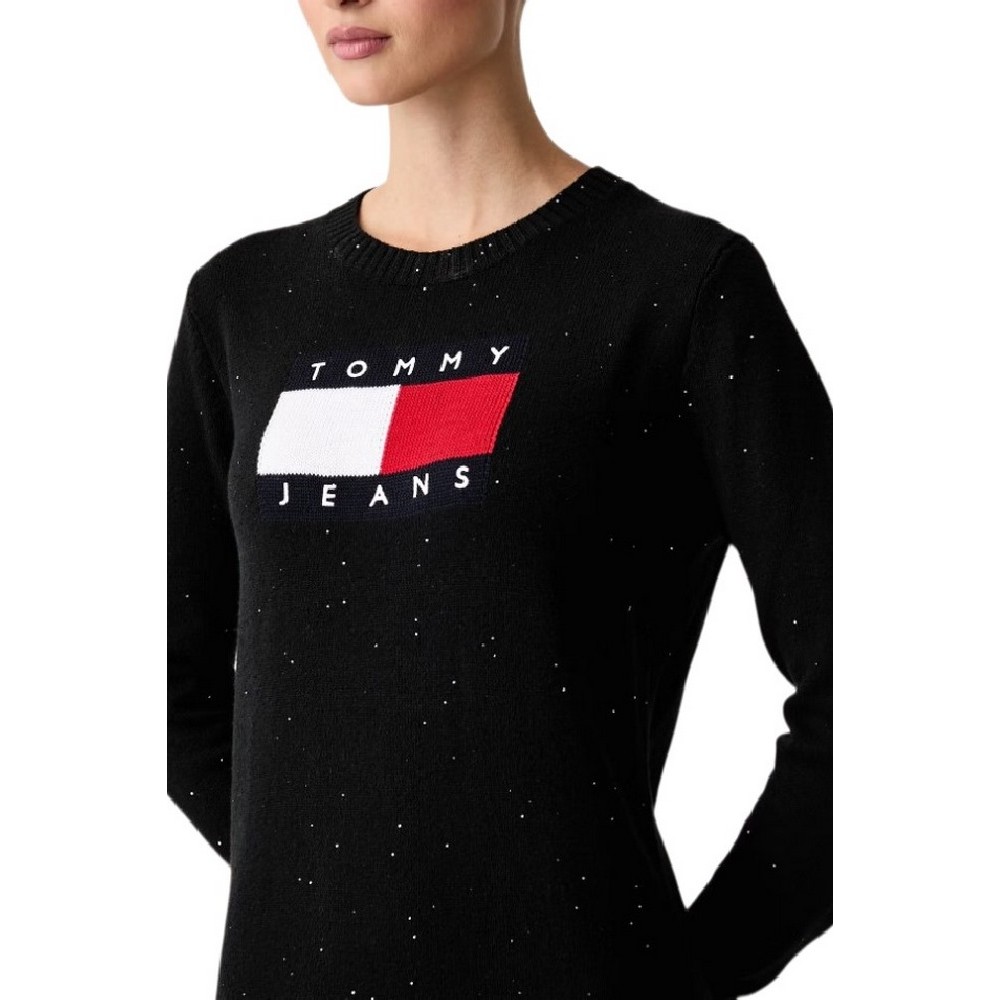 TOMMY JEANS SPARKLE FLAG SWEATER DRESS ΦΟΡΕΜΑ ΠΛΕΚΤΟ ΓΥΝΑΙΚΕΙΟ BLACK