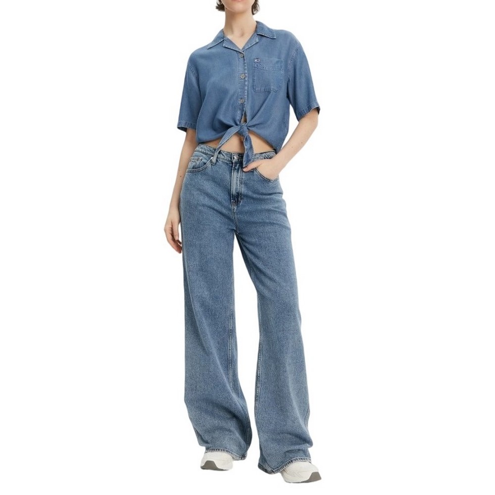 TOMMY JEANS  CHAMBRAY TIE SS SHIRT EXT ΠΟΥΚΑΜΙΣΟ ΓΥΝΑΙΚΕΙΟ BLUΕ DENIM
