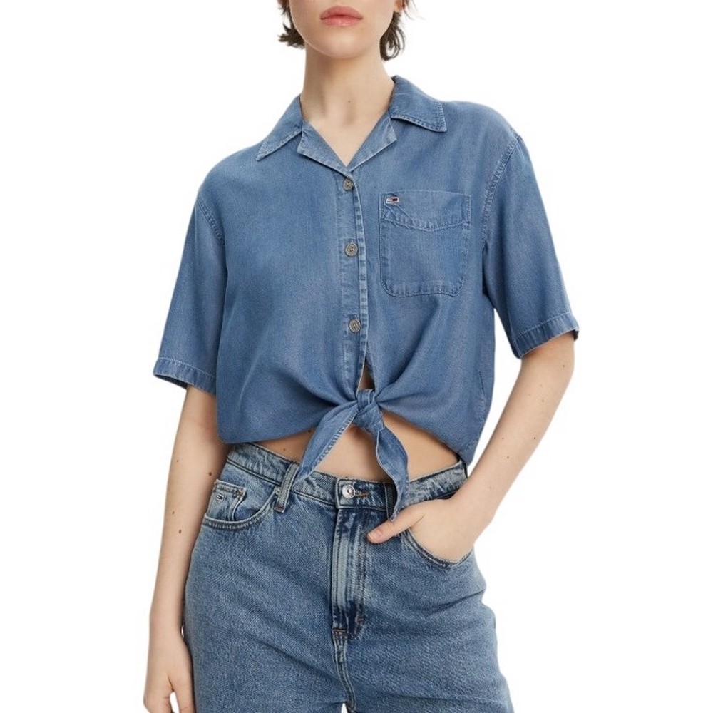 TOMMY JEANS  CHAMBRAY TIE SS SHIRT EXT ΠΟΥΚΑΜΙΣΟ ΓΥΝΑΙΚΕΙΟ BLUΕ DENIM
