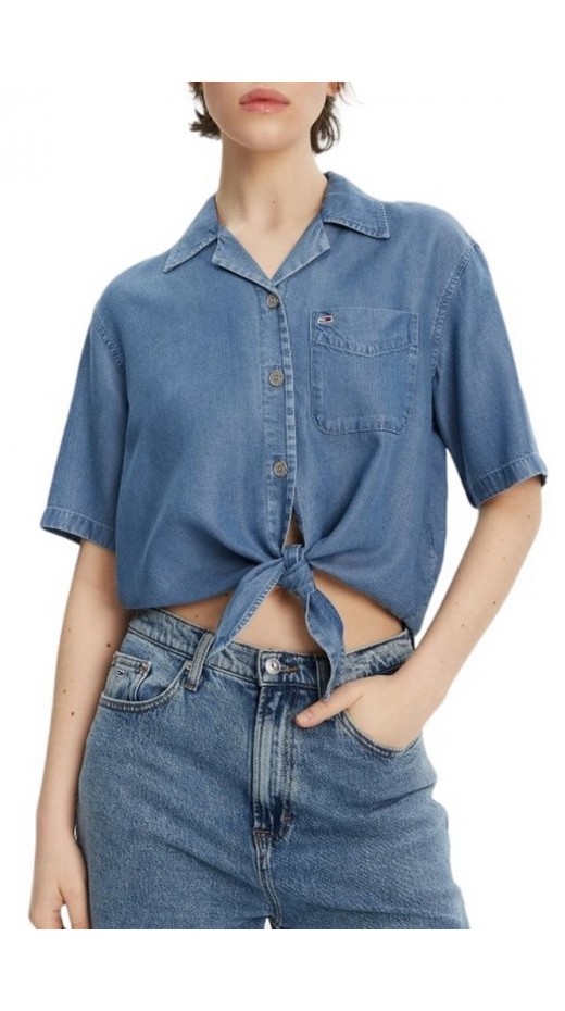 TOMMY JEANS  CHAMBRAY TIE SS SHIRT EXT ΠΟΥΚΑΜΙΣΟ ΓΥΝΑΙΚΕΙΟ BLUΕ DENIM