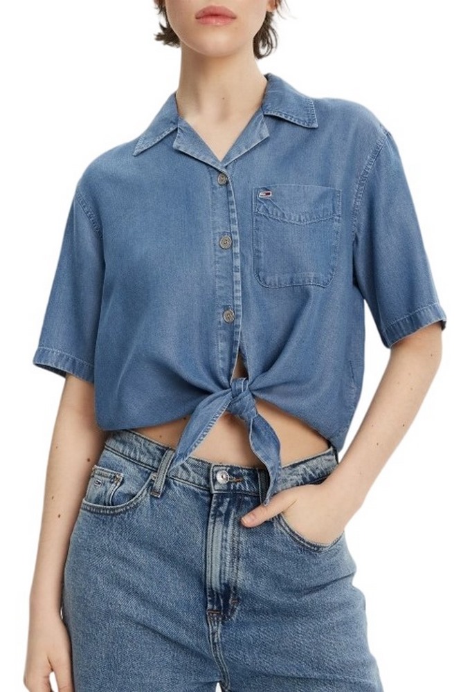 TOMMY JEANS  CHAMBRAY TIE SS SHIRT EXT ΠΟΥΚΑΜΙΣΟ ΓΥΝΑΙΚΕΙΟ BLUΕ DENIM